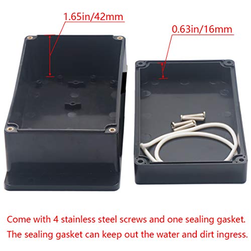 Raculety 2 Pack Project Box IP65 Waterproof Junction Box ABS Plastic Black Electrical Boxes DIY Electronic Project Case Power Enclosure with Fixed Ear 6.22 x3.54 x2.36 inch(158x90x60mm) - Image 4