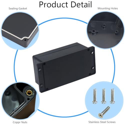 Raculety 2 Pack Project Box IP65 Waterproof Junction Box ABS Plastic Black Electrical Boxes DIY Electronic Project Case Power Enclosure with Fixed Ear 6.22 x3.54 x2.36 inch(158x90x60mm) - Image 5