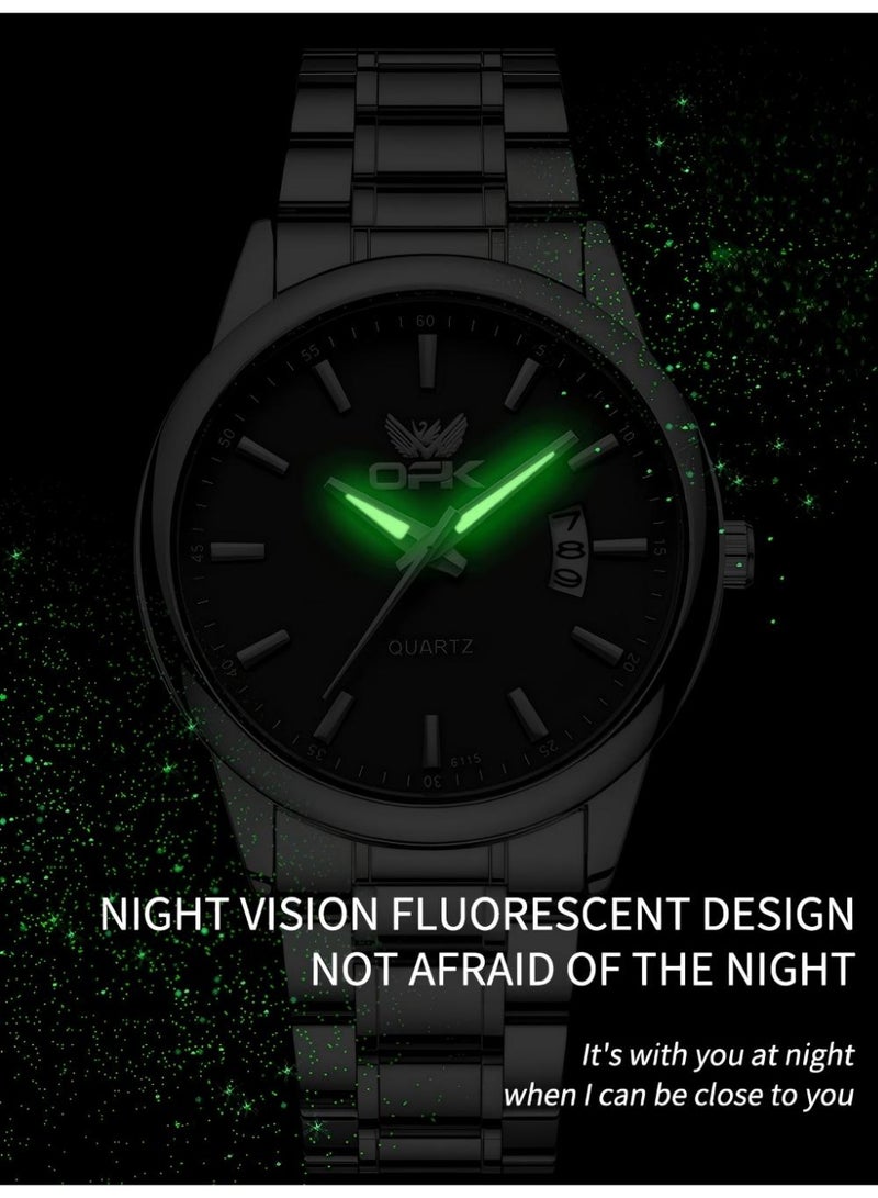 OPK Men's Watches Stainless Steel Waterproof Luminous Date Quartz Analog Watch for Men Fashion Business Casual Classic Men's Wrist Watch - Image 5