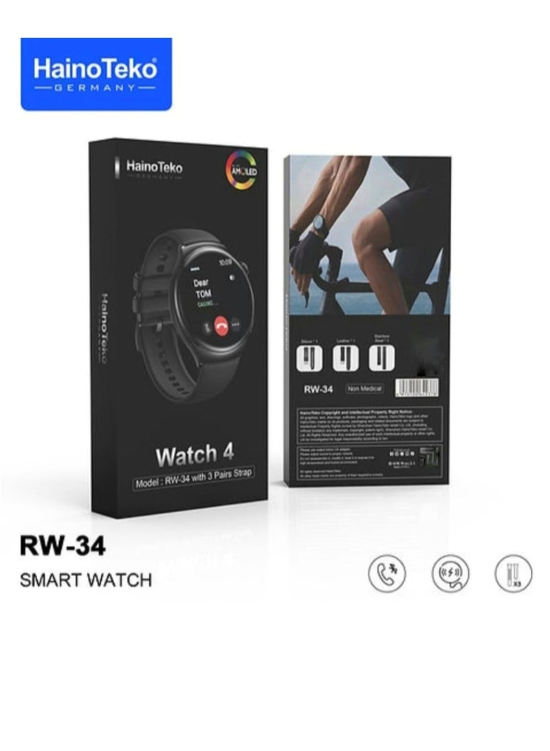 Haino Teko RW34 Smart Watch IPS HD AMOLED Display Screen With Three Strap Stainless Steel and Leather - Image 2
