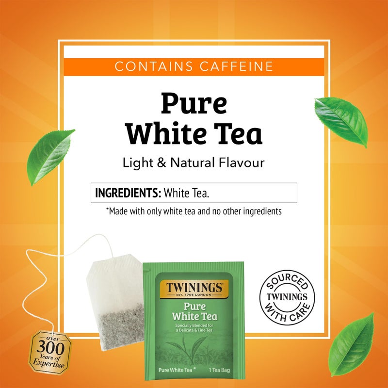 Twinings Pure White Tea Individually Wrapped Bags, 20 Count (Pack of 1), Light & Fresh, Caffeinated, Enjoy Hot or Iced, 20 Teabags - Image 4