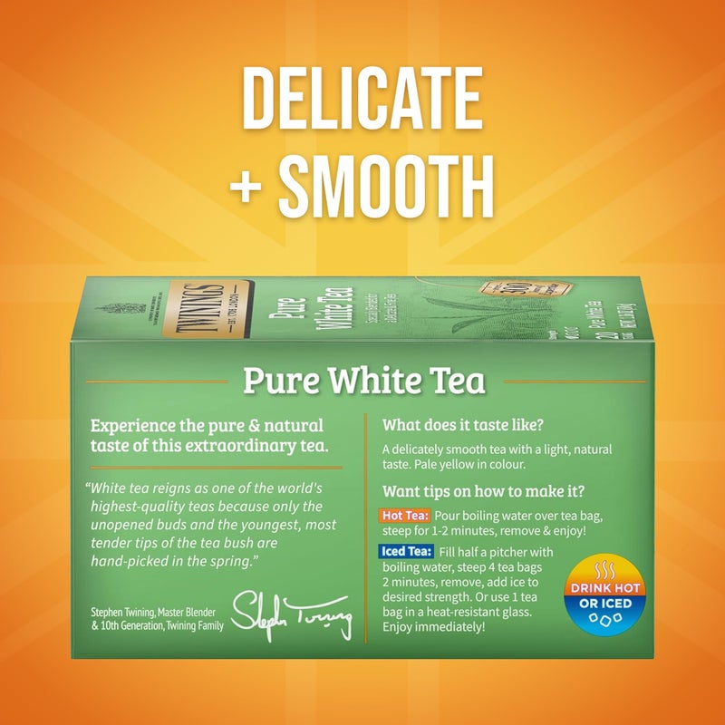 Twinings Pure White Tea Individually Wrapped Bags, 20 Count (Pack of 1), Light & Fresh, Caffeinated, Enjoy Hot or Iced, 20 Teabags - Image 2