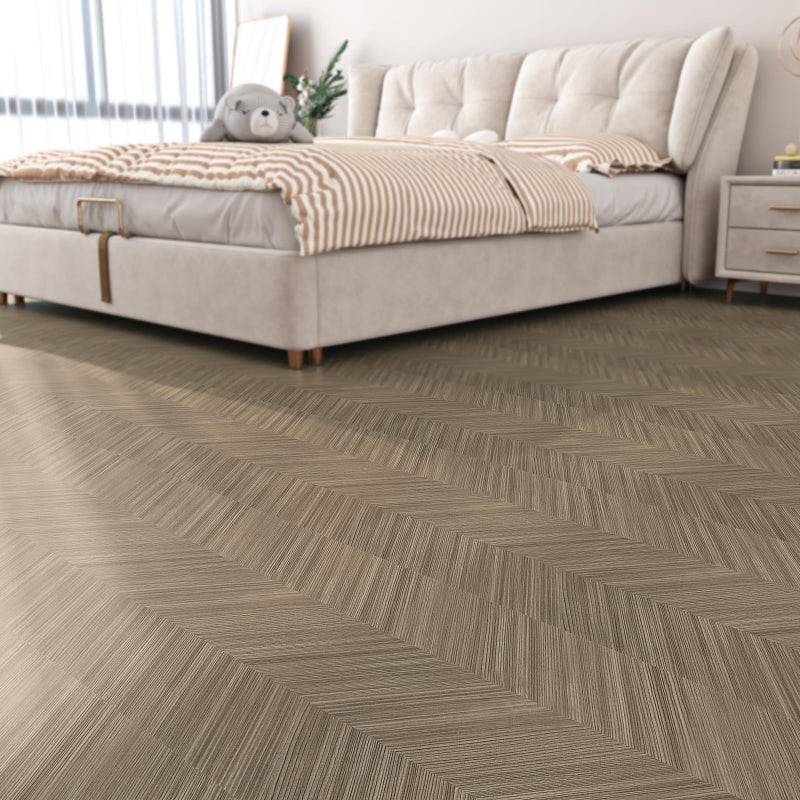 Livelynine Herringbone Wood Grain Contact Paper for Floors PVC Waterproof Linoleum Flooring Roll for Kitchen Vinyl Wrap Peel and Stick Brown Vinyl Flooring Rolls Laminate RV Flooring 158x788 Inch - Image 2