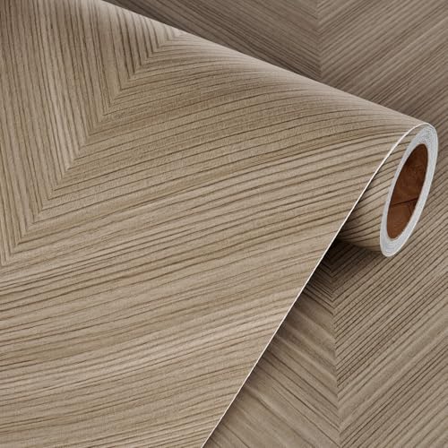 Livelynine Herringbone Wood Grain Contact Paper for Floors PVC Waterproof Linoleum Flooring Roll for Kitchen Vinyl Wrap Peel and Stick Brown Vinyl Flooring Rolls Laminate RV Flooring 158x788 Inch - Image 3