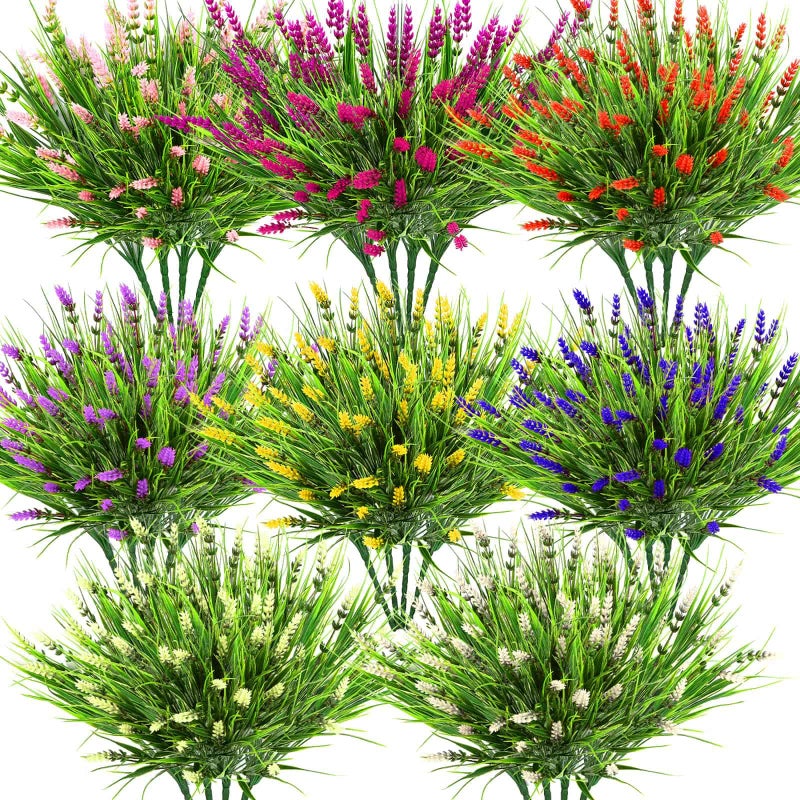 Dexpinzo 32 Bundles Realistic Artificial Flowers for Outdoors, UV Resistant Fake Lavender Flowers Monkey Grass Plastic Faux Plants Shrubs for Outside Garden Yard Porch Pots Window Box Hanging Planters Decor - Image 1