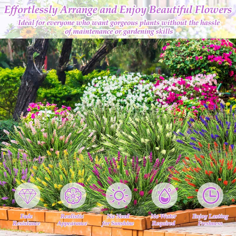 Dexpinzo 32 Bundles Realistic Artificial Flowers for Outdoors, UV Resistant Fake Lavender Flowers Monkey Grass Plastic Faux Plants Shrubs for Outside Garden Yard Porch Pots Window Box Hanging Planters Decor - Image 2