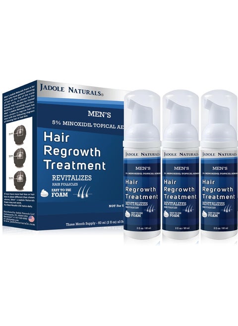 Jadole Naturals Men's 5% Minoxidil Foam for Hair Loss and Hair Regrowth, Topical Treatment for Thinning Hair, 3-Month Supply (Pack of 3)