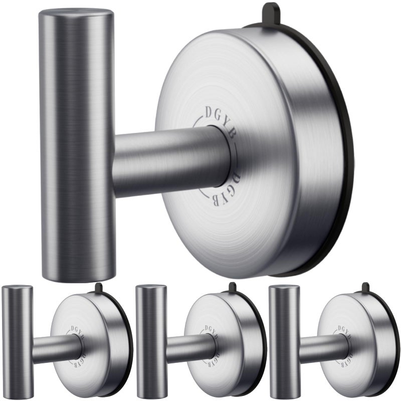 DGYB Large Suction Cup Hooks for Shower Set of 4 Brushed Nickel Towel Hooks for Bathrooms Stainless Steel Removable Wall Hooks 15 Lb Heavy Duty Hanging - Image 2