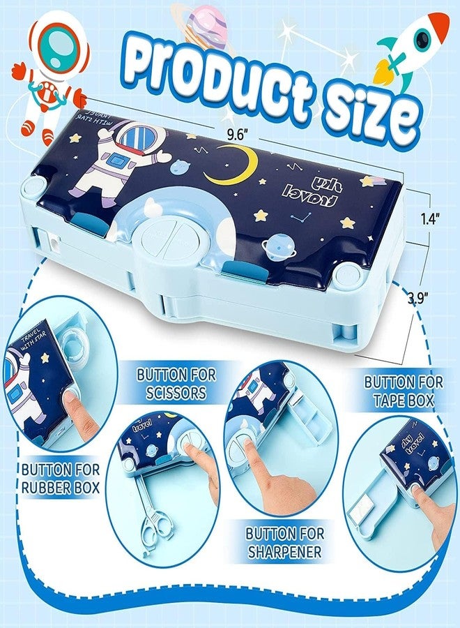 WISHKEY Space Theme Pencil Box for Kids, Astronaut Multifunctional Magnetic Box, Return Gifts for Kids,Pencil Holder, Built-in Sharpener and Accessories, Storage Compartments(Blue) - Image 3