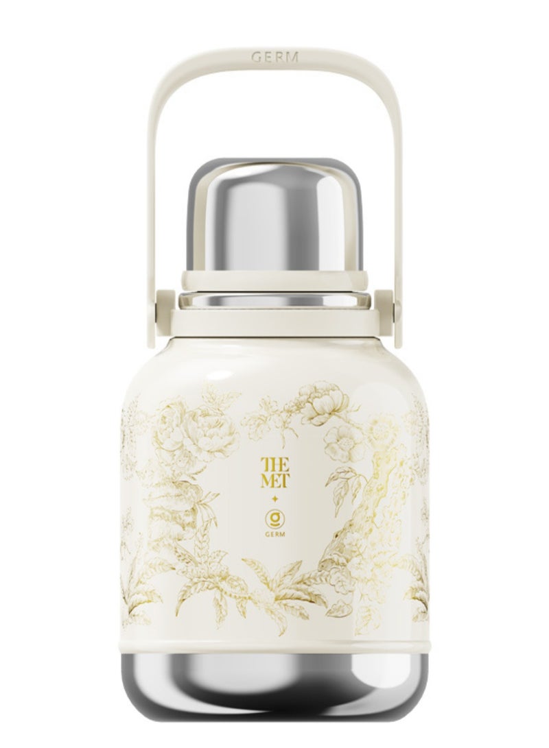 GERM x THE MET Ethereal Garden Chubby Vacuum Bottle with Cup – Golden | 1000ml Insulated Thermos | 24H Heat & Cold Retention | BPA-Free Stainless Steel Flask | Premium Gift Edition - Image 1