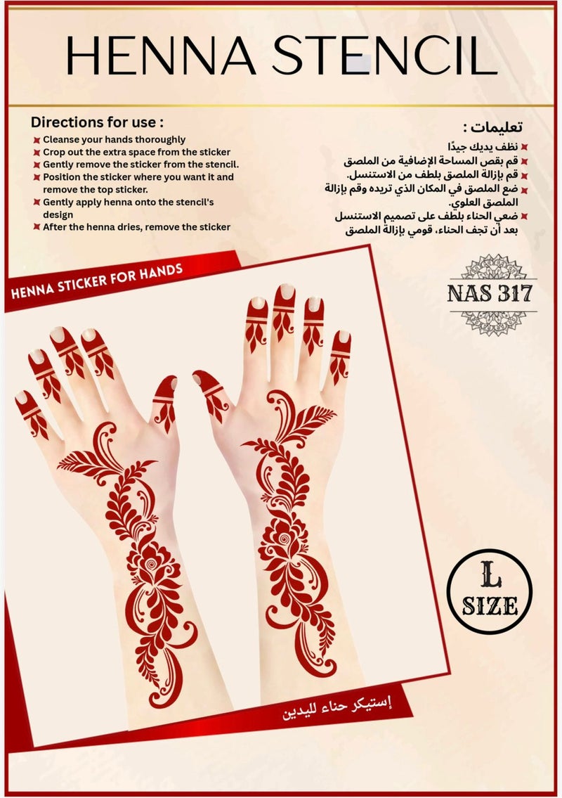 Henna Stencil Set for Both Hands, 3PC COMBO – Reusable Mehndi Design Stickers for Hands NAS317