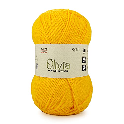 Ganga Acrowools Olivia, Double Knit Yarn. Hand Knitting And Crochet Yarn. Oekotex Class 1 Certified. Pack Of 2 Balls - 100Gms Each. Shade No - Olv015, Yellow - Image 1