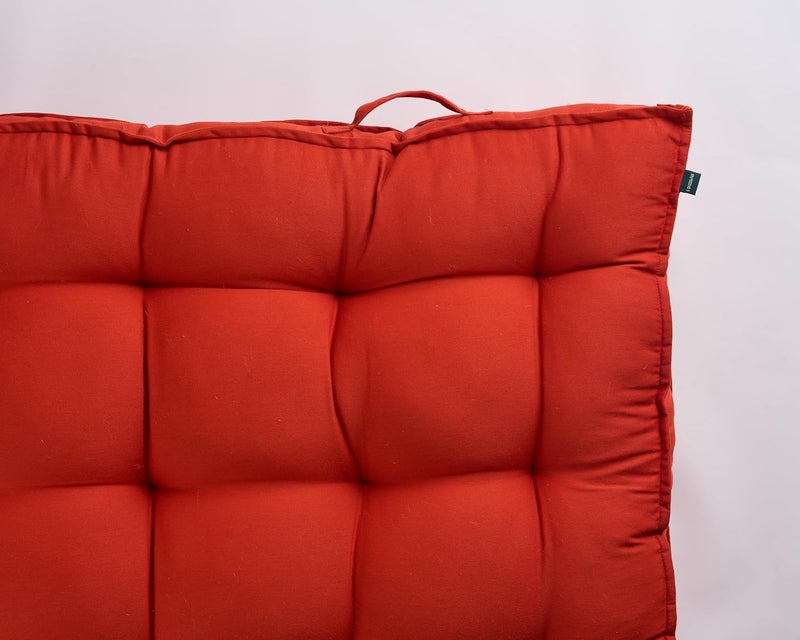 SKANDA FAB وسادة جلوس منخفضة - 100% قطن تويل، حشو ميكروفايبر مخطط يدويًا، وسادة أرضية مع 2 وسادة دعم للظهر - مثالية لغرفة المعيشة، الشرفة، الصالة - 80x120 تيراكوتا (عبوة من 1)، أحمر - Image 3