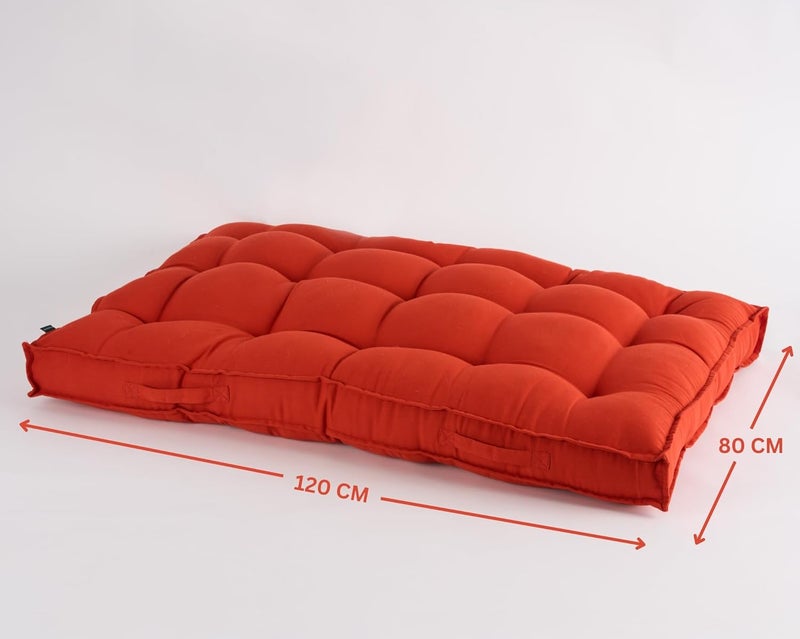 SKANDA FAB وسادة جلوس منخفضة - 100% قطن تويل، حشو ميكروفايبر مخطط يدويًا، وسادة أرضية مع 2 وسادة دعم للظهر - مثالية لغرفة المعيشة، الشرفة، الصالة - 80x120 تيراكوتا (عبوة من 1)، أحمر - Image 4