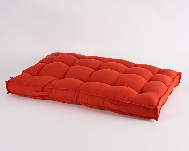 SKANDA FAB وسادة جلوس منخفضة - 100% قطن تويل، حشو ميكروفايبر مخطط يدويًا، وسادة أرضية مع 2 وسادة دعم للظهر - مثالية لغرفة المعيشة، الشرفة، الصالة - 80x120 تيراكوتا (عبوة من 1)، أحمر - Image 2