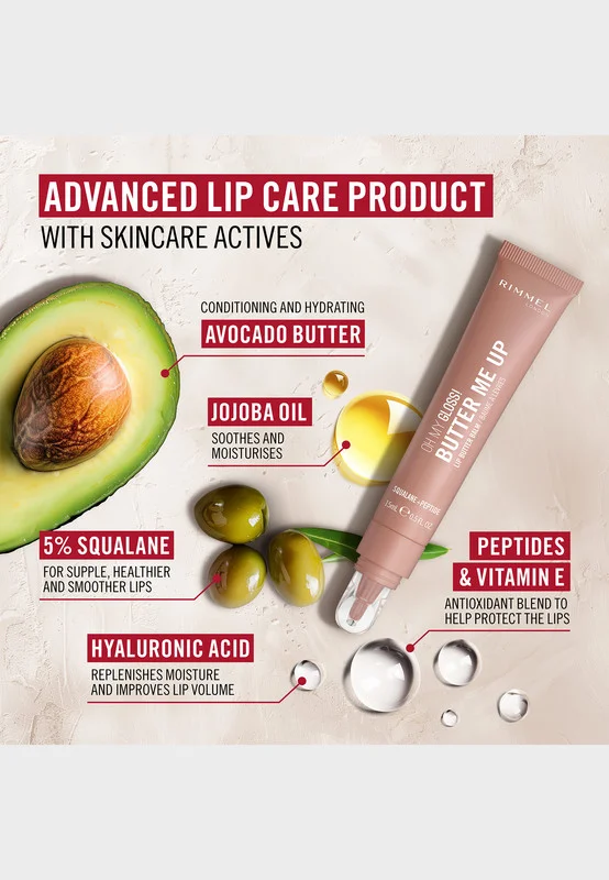 RIMMEL LONDON Oh My Gloss Butter Me Up Lip Butter Balm - 001 - Latte Delight, 15ml