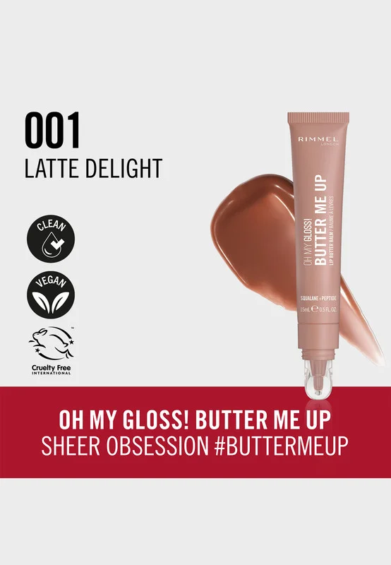 RIMMEL LONDON Oh My Gloss Butter Me Up Lip Butter Balm - 001 - Latte Delight, 15ml