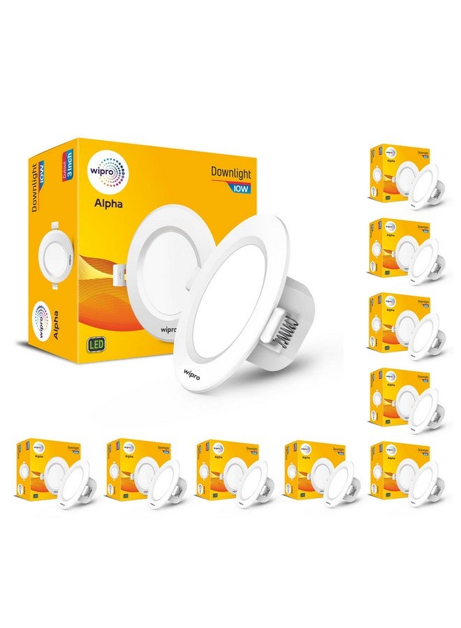 wipro Alpha 10W Round Downlight Junction Box | Warm White (2700K) | Glare-Free Design |Recessed Down Light For False Ceiling | Cutout ? 3 Inch | Pack Of 10 - Image 1