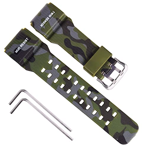 OliBoPo Natural Resin Replacement Watch Strap for Casio Mens G-Shock Master of G Mudmaster Twin Sensor Sports Watch GG-1000/GWG-100/GSG-100 (Camouflage ArmyGreen) - Image 1