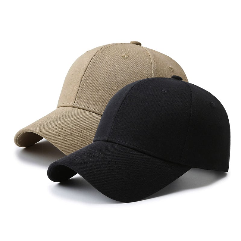 PFFY 2 Packs Baseball Cap Golf Dad Hat for Men and Women Hat Black +Khaki - Image 1