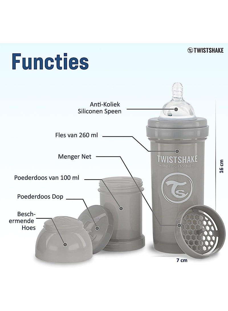 Twistshake Anti-Colic Baby Bottle with Milk Powder Container and Mixer - 330ml | Fast Flow Silicone Breast-Like Nipple | BPA- Free | Suitable for 4 Month+ | Blue - Image 3