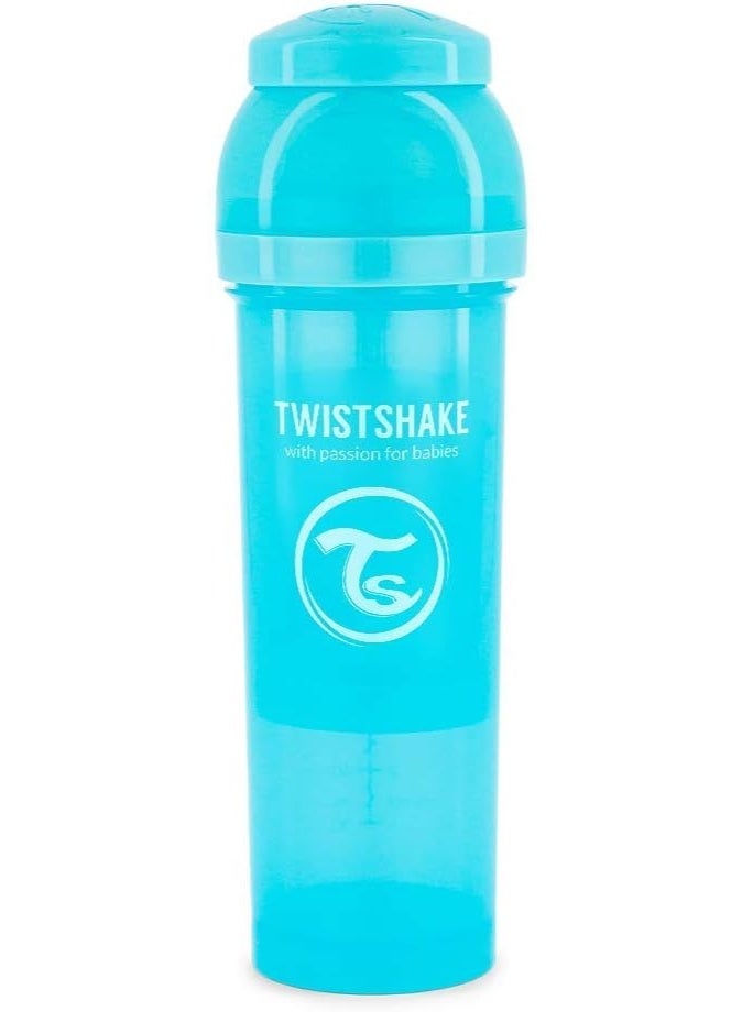 Twistshake Anti-Colic Baby Bottle with Milk Powder Container and Mixer - 330ml | Fast Flow Silicone Breast-Like Nipple | BPA- Free | Suitable for 4 Month+ | Blue - Image 2