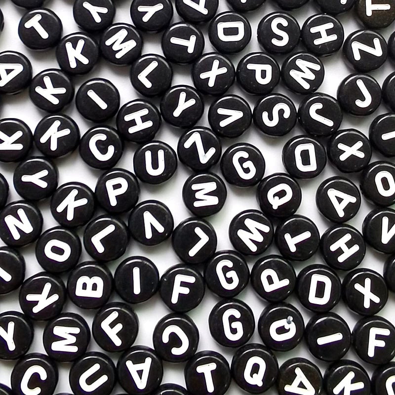 Amaney 1200pcs 74mm Black Round Acrylic Alphabet Letter Beads for Jewelry Making Bracelets Necklaces Key Chains Each Letter Included