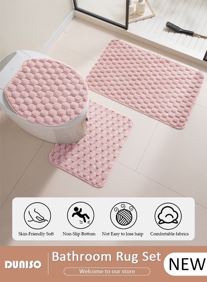 DUNISO 3 Piece Bathroom Rug Set Includes Bath Rug, Contour Mat and Toilet Lid Cover, Super Soft Water Absorbent & Non-Slip Bath Mats for Bathroom Floor, Tub and Shower Room, Machine Washable  - Image 1