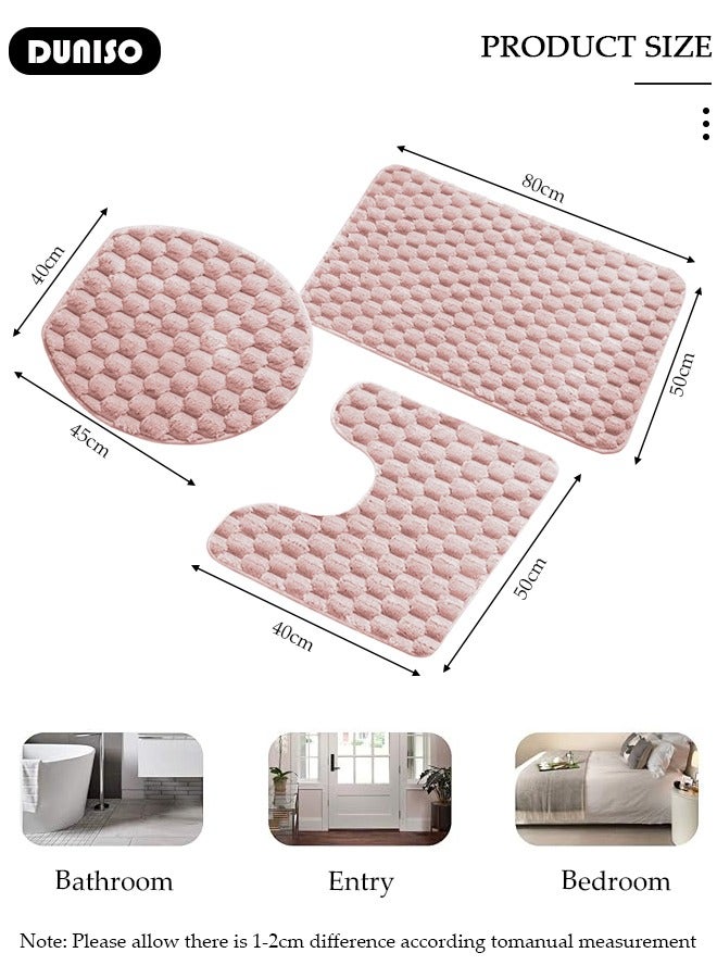DUNISO 3 Piece Bathroom Rug Set Includes Bath Rug, Contour Mat and Toilet Lid Cover, Super Soft Water Absorbent & Non-Slip Bath Mats for Bathroom Floor, Tub and Shower Room, Machine Washable  - Image 4