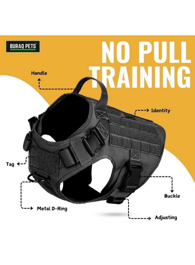 Buraq Tactical Dog Harness No-Pull Heavy Duty Pet Harness Adjustable with Handle Easy Control, Tactical Vest Harness for Walking Training Hiking (M, Black) - Image 2