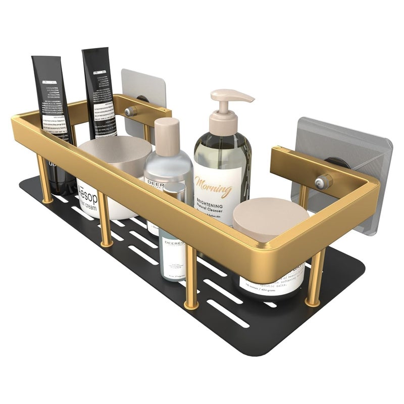 Pamidhar Wall Mounted Shower Caddy Shelf Space Saving High Load Bearing Aluminum Shower Storage Rack with Traceless Stickers for Bathroom & Kitchen Organized Storage (Golden) - Image 1