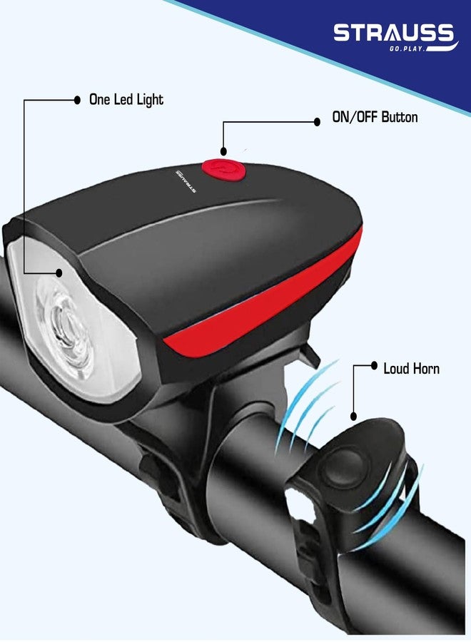 Strauss Bicycle LED Headlight with Horn | 2-in-1 Front Bike Light & Horn Combo | Universal Adjustable Lamp for Cycling Safety (Red) - Image 5