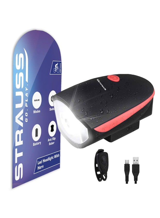Strauss Bicycle LED Headlight with Horn | 2-in-1 Front Bike Light & Horn Combo | Universal Adjustable Lamp for Cycling Safety (Red) - Image 1