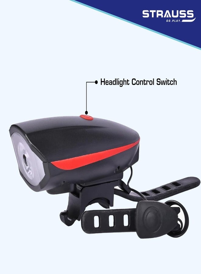 Strauss Bicycle LED Headlight with Horn | 2-in-1 Front Bike Light & Horn Combo | Universal Adjustable Lamp for Cycling Safety (Red) - Image 2
