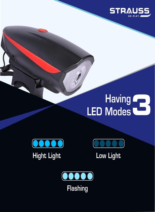 Strauss Bicycle LED Headlight with Horn | 2-in-1 Front Bike Light & Horn Combo | Universal Adjustable Lamp for Cycling Safety (Red) - Image 3