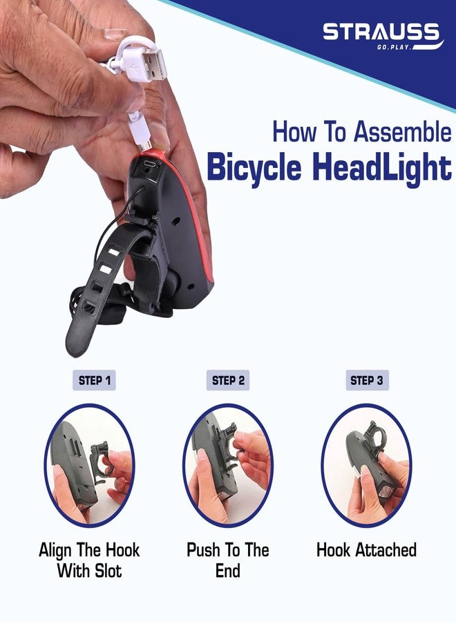 Strauss Bicycle LED Headlight with Horn | 2-in-1 Front Bike Light & Horn Combo | Universal Adjustable Lamp for Cycling Safety (Red) - Image 4