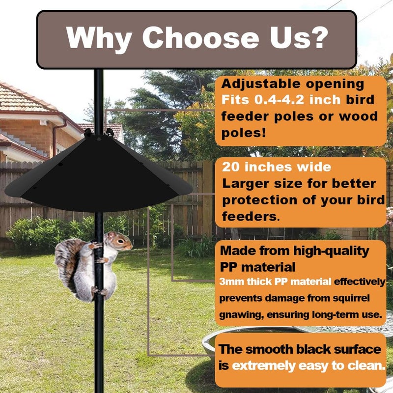 PirateAnt 20 Inch Squirrel Baffle for Bird Feeder Pole, Adjustable Opening Size, for Up to 4x4 Inch Wide Wooden Post, Outside Pole Mount Bird House Guard for Outdoor Shepherdâ€™s Hook. - Image 3