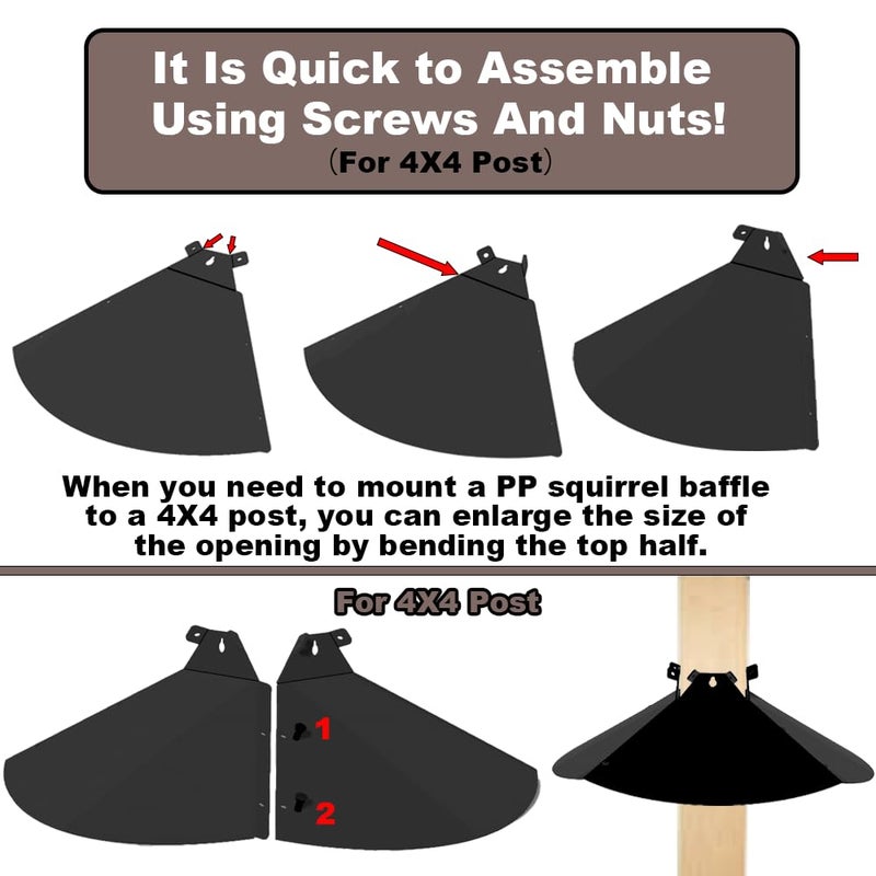 PirateAnt 20 Inch Squirrel Baffle for Bird Feeder Pole, Adjustable Opening Size, for Up to 4x4 Inch Wide Wooden Post, Outside Pole Mount Bird House Guard for Outdoor Shepherdâ€™s Hook. - Image 5