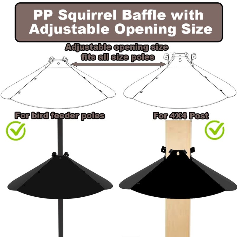 PirateAnt 20 Inch Squirrel Baffle for Bird Feeder Pole, Adjustable Opening Size, for Up to 4x4 Inch Wide Wooden Post, Outside Pole Mount Bird House Guard for Outdoor Shepherdâ€™s Hook. - Image 4