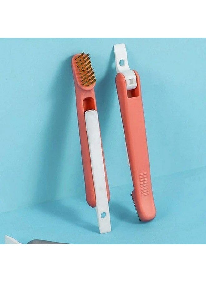 فرشاة تنظيف الموقد 3 في 1 بتصميم مزدوج الغرض مع شعيرات من الفولاذ المقاوم للصدأ مطلية بالنحاس أداة مكشطة شواء المطبخ فرشاة متعددة الوظائف لموقد الفرن والشواية للتنظيف العميق (أحمر) - Image 3