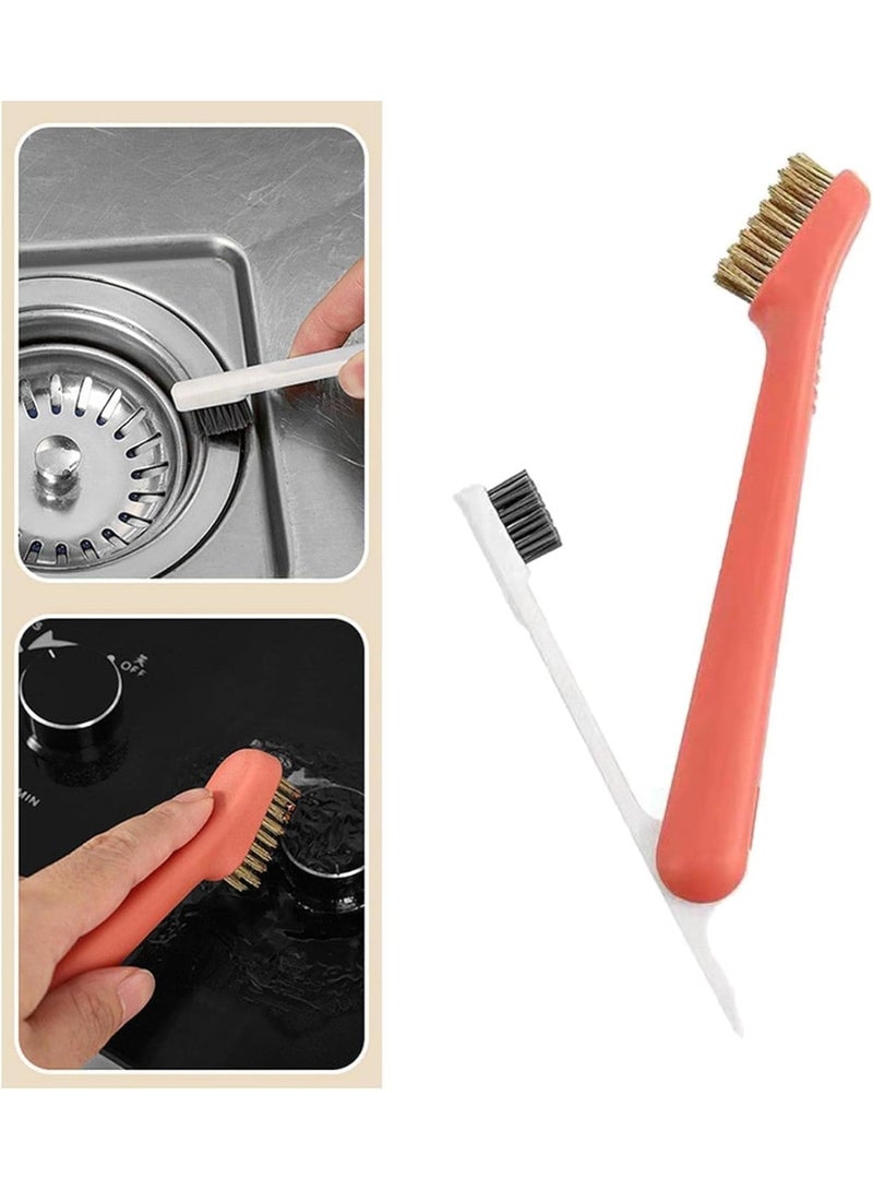 فرشاة تنظيف الموقد 3 في 1 بتصميم مزدوج الغرض مع شعيرات من الفولاذ المقاوم للصدأ مطلية بالنحاس أداة مكشطة شواء المطبخ فرشاة متعددة الوظائف لموقد الفرن والشواية للتنظيف العميق (أحمر) - Image 2