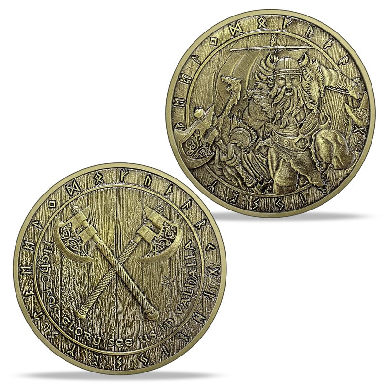Imasoner Norse Mythology Viking Warrior Coin Fight for Glory See Us in Valhalla Amulet Nordic Viking Gift for Men - Image 2