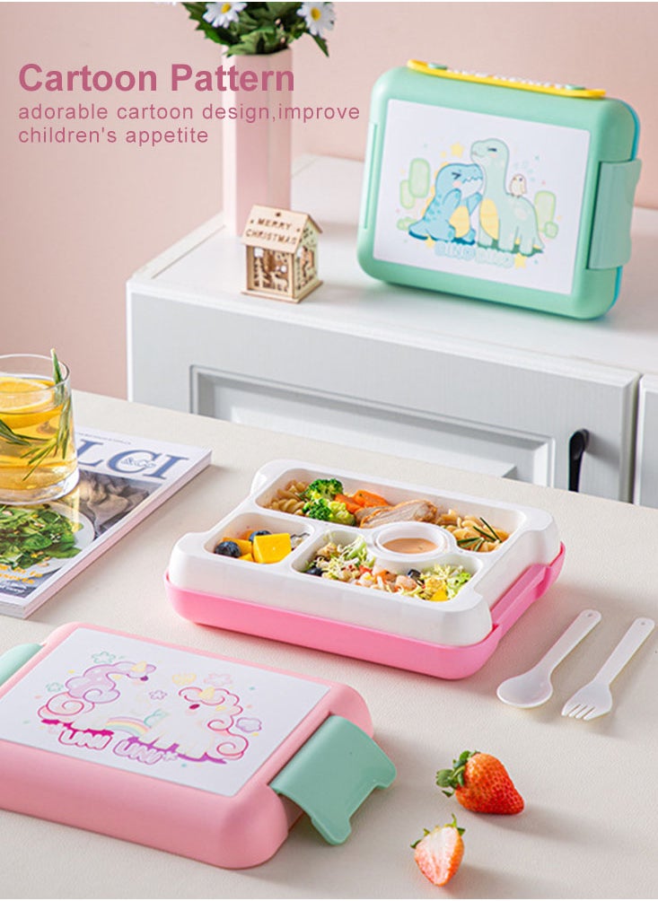 Perfii Cute Bento Lunch Box for Kids with 3 Compartments and Sauce box, 1000ml Leak Proof Food Container Dinosaur Design  - Image 4