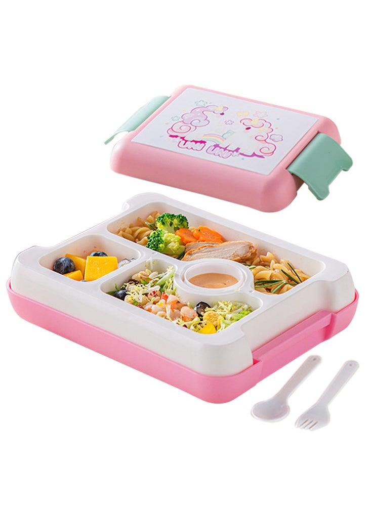 Perfii Cute Bento Lunch Box for Kids with 3 Compartments and Sauce box, 1000ml Leak Proof Food Container Dinosaur Design  - Image 1