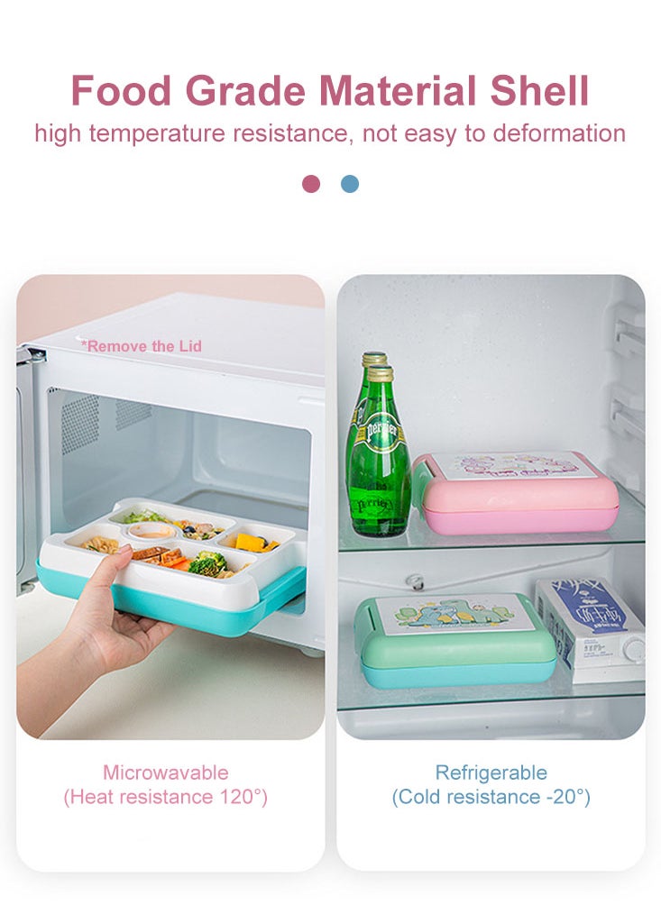 Perfii Cute Bento Lunch Box for Kids with 3 Compartments and Sauce box, 1000ml Leak Proof Food Container Dinosaur Design  - Image 2