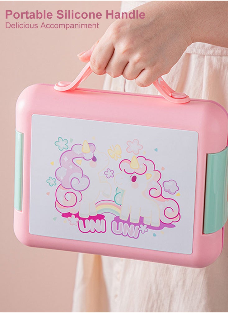 Perfii Cute Bento Lunch Box for Kids with 3 Compartments and Sauce box, 1000ml Leak Proof Food Container Dinosaur Design  - Image 5