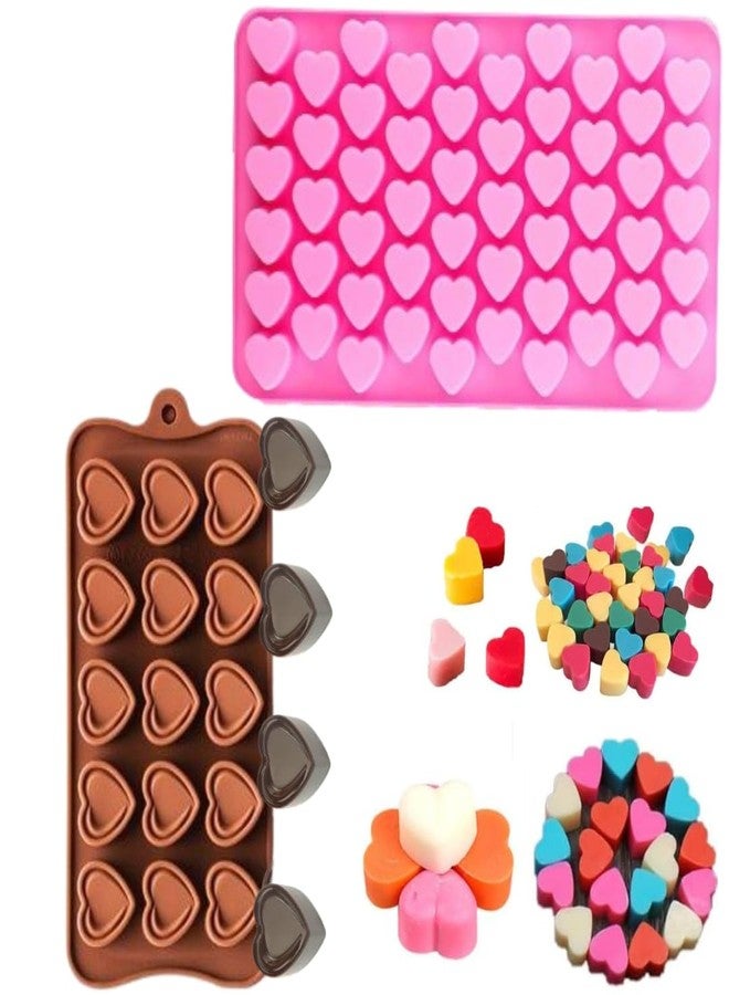 LEGACYCART (2PCS Combo) 55Cavity and 15 Heart Silicone Chocolate Mould, Valentine's Day Heart Silicone Molds, Candy Mold, Used for Jelly, Homemade Treats, Candy, Candle, Chocolate, Resin, Clay - Image 1