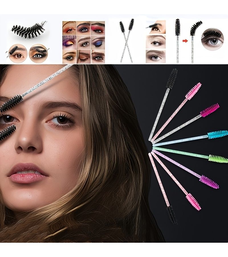 500 Pieces Crystal Eyelash And Eyebrow Brush Set Black Easy To Create Mascara Effect For Eyelash Extension Curling Makeup Tool - Image 2