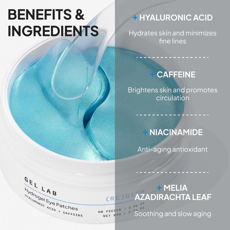 Gel Lab REGLOW Hyaluronic Acid & Caffeine Korean Skincare Eye Patches for Puffy Eyes, Dark Circles, and Wrinkles - Hydrating Under Eye Mask - 60 Gel Patches - Image 4