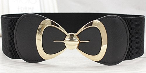 X&F Women's Elegant PU Bowknot Stretch Wide Belt Dress Decorative Waistbelts Black - Image 2